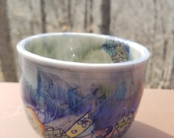 Handmade yunomi mug, handleless tea cup, tumbler, stemless wine, drinkware, stoneware, holds 2 cups, FREE SHIPPING