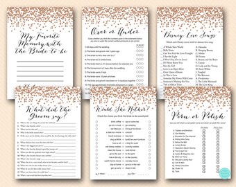 Rose Gold Bridal Shower Games, Rose Gold Bachelorette Game, would she rather, porn or polish, favorite memory, what did groom say, BS155