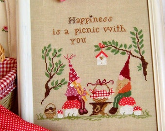 INSTANT DOWNLOAD Picnic in the Woods new Bosco PDF cross stitch patterns Cuore e Batticuore Valentine's Day friendship