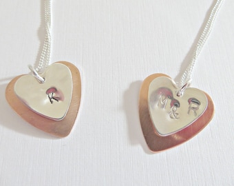 Silver heart pendant, Silver & copper heart pendant, Silver and copper necklace, Mixed metal pendant, Personalised pendants, Made in the UK