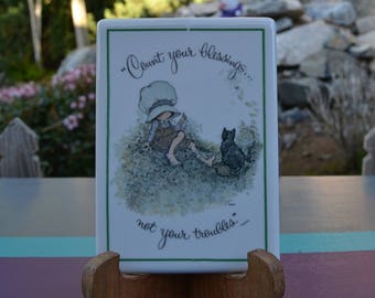 HOLLY HOBBIE "Count your blessings...not your troubles" Porcelain Plaque