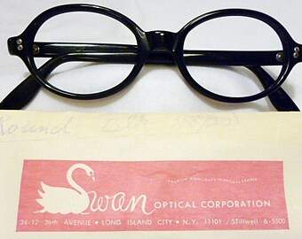 Swan Optical (Oval) Black Plastic Frames - Vintage