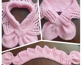 Hand Knit LACE Neck Scarf / neck warmer / PINK Neck warmer / Pink Ribbon Scarf for Kids or Audlt