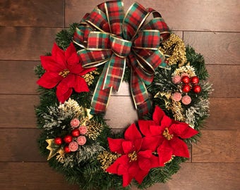 Christmas Wreath with Bow, Christmas Wreaths for Front Door, Christmas Decorations, Christmas Wreath, Holiday Wreath, Wreath Christmas