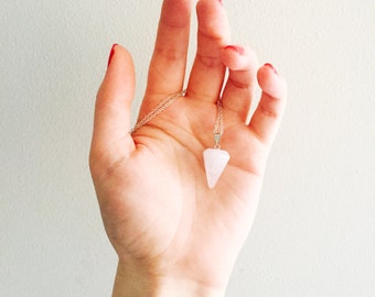 Rose quartz geometric pendant necklace sterling silver chain