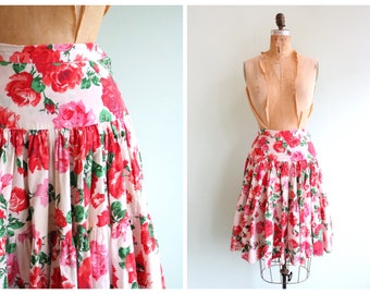 Vintage 50's Inspired Novelty Print Floral Skirt | Size Small