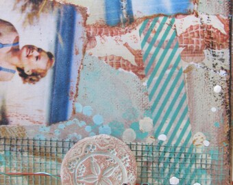 Painting Beach Bathing Beauty Mixed Media Coastal Decor