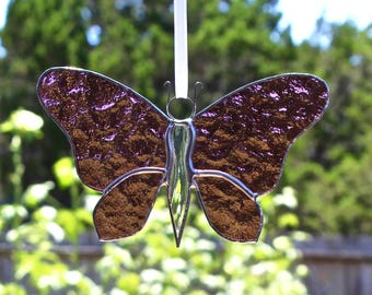 Raspberry Pink Butterfly Stained Glass Suncatcher