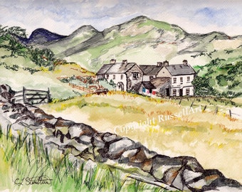Langdale Pike - Watercolor Painting Lake District English Countryside Landscape A4 A3 or A2 Limited Edition Art Print from RussellArt