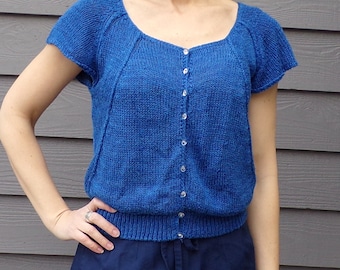 LIZ CLAIBORNE 80s 90s blue silk blend sweater top S (C9)