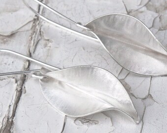 Silver Leaf Earrings, Sterling Silver Earrings, Silver Leaf. Handmade Earrings. Fold Form Earrings. Leaf Earrings *** UK FREEPOST ***