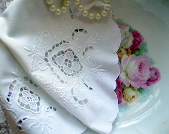 Open Cutwork Doily, Vintage Large Round Doily with Drawnwork, White on White Embroidery, by mailordervintage
