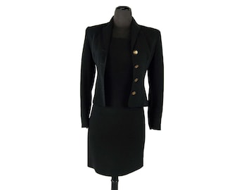 Vintage 1980s Barami Black 2-Piece Women's Suit / Jacket & Dress (Size 0)