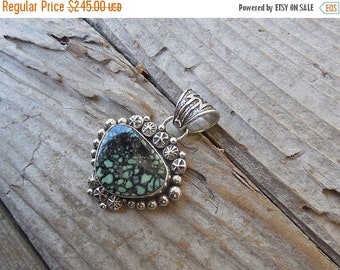 ON SALE Beautiful Turquoise necklace handmade in sterling silver with natural New Landers spiderweb turquoise