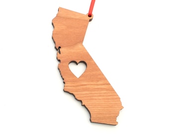 Heart California Christmas Ornament - CA State Shape Ornament with Christmas Heart Cutout - California Ornament Design by Heart State Shop