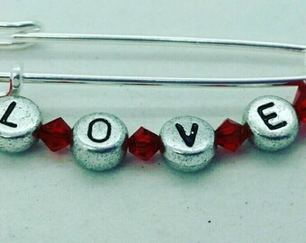 Love safety pin, heart safety pin, red safety pin, hope safety pin, safety pin jewelry heart, safety pin jewelry, solidarity safety pin