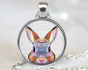 Rabbit Pendant, Geometric Rabbit Necklace, Rabbit Art Jewelry, Polygon Bunny Pendant, Rabbit Jewelry, Rabbit Art Pendant, Bronze Silver, 033
