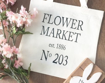 Reusable Grocery Bag - Canvas Bag - Canvas Tote - Flower Market tote bag - Farmers Market - Grocery Bag - Reusable Bag
