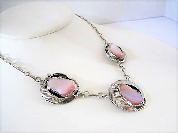 Native American Necklace, Mother of Pearl, Signed S. Ray, Navajo Sterling Silver Necklace