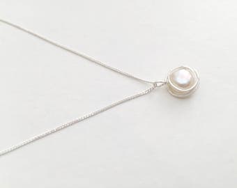 Pearl necklace, sterling silver pearl necklace, silver pearl pendant, natural pearl necklace, natural pearl pendant, 925 silver necklace