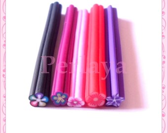 Mix of 5 canes fimo flowers REF165