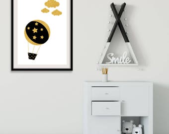 Balloon Prints, Transport Prints, Boys Prints, Boys Nursery Decor, Hot Air Balloon, Gold Nursery, Boys Wall Art, Kids Wall Art