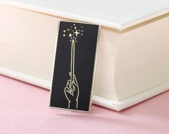 Magic Wand Enamel Pin - Silver and Black Lapel Pin - Book Lover Enamel Pin Badge - Wizard - Stars - Magic Enamel Pin Badge