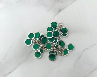 Dark Green Focal, Epoxy and Silver-Plated Brass, Round Cluster