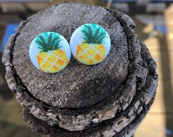 Pineapple Fabric Button Earring