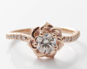 14K Rose Gold Diamond Engagement Ring 0.40ct Natural Diamond Rose Gold Flower Engagement Ring
