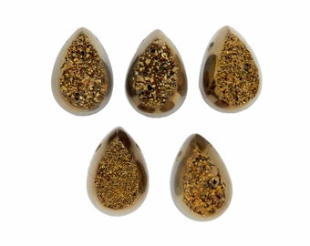 5pcs Copper Colored Titanium Teardrop Shaped Druzy Cabochon 10mm x 14mm Top Side Drilled Bead - Bulk of 5 (RK78B10-14)