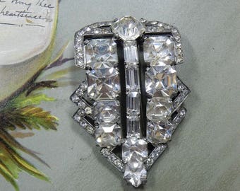 1930s EISENBERG ORIGINAL Signed Large RhineStone Art Deco Fur Clip or Brooch OEL32