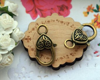 Antique Bronze Valentine Heart Lobster Clasps Vintage Silver Key Ring Blank Necklace Clasps Vintage Beading Findings Supplies A1128
