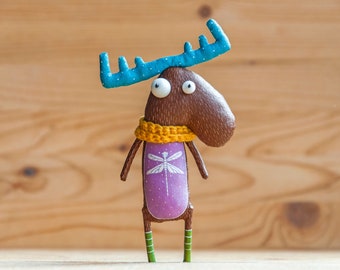 Spring moose with dragonfly ,brooch
