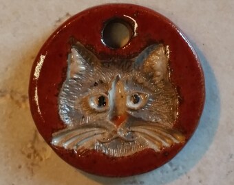 Pottery Pet Cremains Motif Pendant, Necklace, Key Chain or Mini Ornament - Custom Memorial Pet Cremation Keepsake - CAT