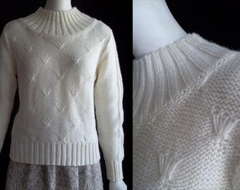 Vintage 70s Arpeja Embroidered Turtleneck Acrylic Sweater S M