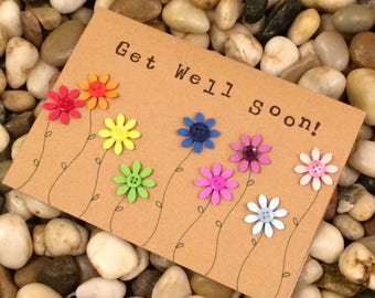 Luxury Get Well Soon Paper Flowers and Button Greetings Card, Sickness Card, Get Well Card, Handmade, Paper cut, Made in Cornwall