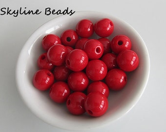 24 Red Opaque Round Acrylic Beads - 12mm