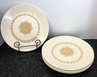 Vintage Sheffield Serenade Dinner Plates Set of 4 Gold and Cream