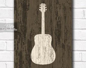 Guitar Art - Rustic Guitar Print - PRINTABLE Guitar Poster Print - 8x10 Music Wall Art - Guitar Gifts - INSTANT DOWNLOAD Poster Decor