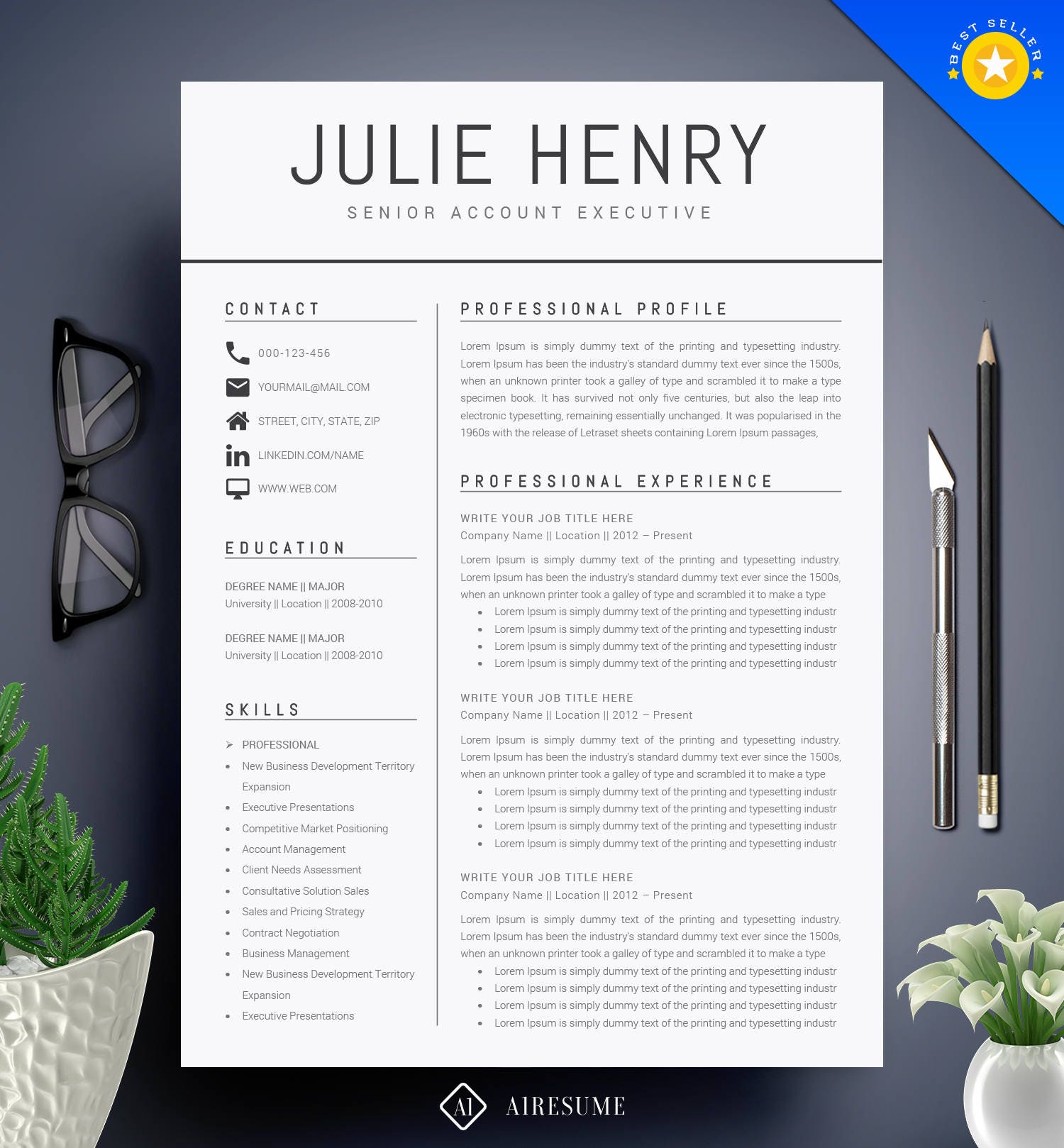 Modern Resume Template / CV Template Cover Letter