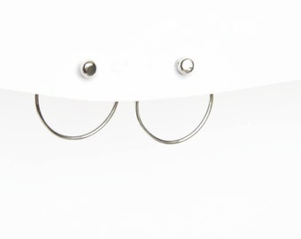 Double Sided Earrings without Butterfly Backs, Fine & Sterling Silver Front and Back Earrings, Two Sided Earrings, Dot Posts, Hoop Post, Geo
