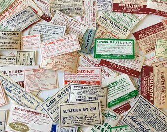 Pharmacy Labels / 10 Vintage Drug Store Labels Assorted Sizes for Altered Arts, Mixed Media