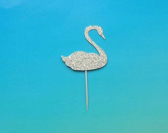 Swan cupcake toppers -set of 12-glitter-birthday-wedding-baby shower-bridal shower-bachelorette-engagement-party-summer