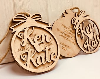 First Christmas Ornament Married Wedding Gift for Couple Wedding Ornament Christmas Ornaments Personalized Rustic Wood Mr and Mrs Ornament