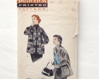Vintage 50's Butterick Box Jacket Sewing Pattern 7044 - Size 14 (Bust 32) - Cut and Complete