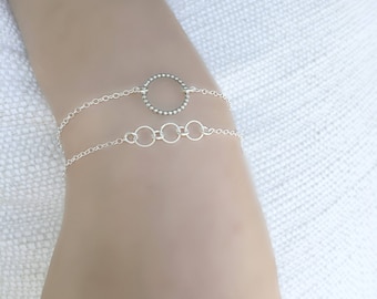 Layered Circle Ring Bracelet Silver Wrap Bracelet All 925 sterling silver Karma Bracelet Eternity Jewelry Friendship Layering Modern Gift