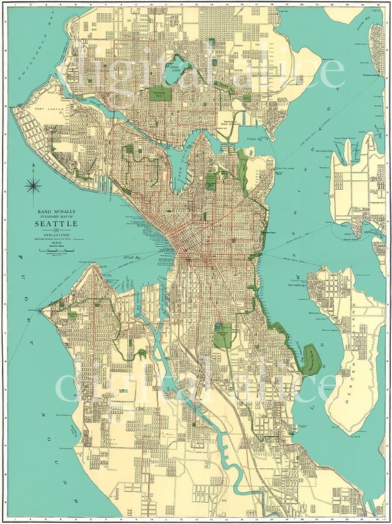 Vintage 1920's SEATTLE STREET MAP City of Seattle