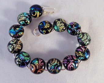8 Inch Multi Colored Dichroic Fused Glass Bracelet, Fused Glass, Fused Glass Bracelet, Glass Bracelet, Dichroic Bracelet, Dichroic, Colorful