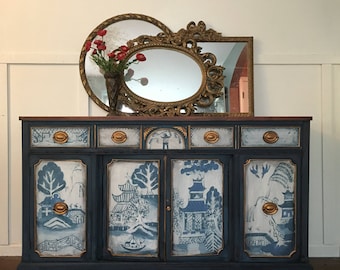 Hand Painted Blue Willow Buffet